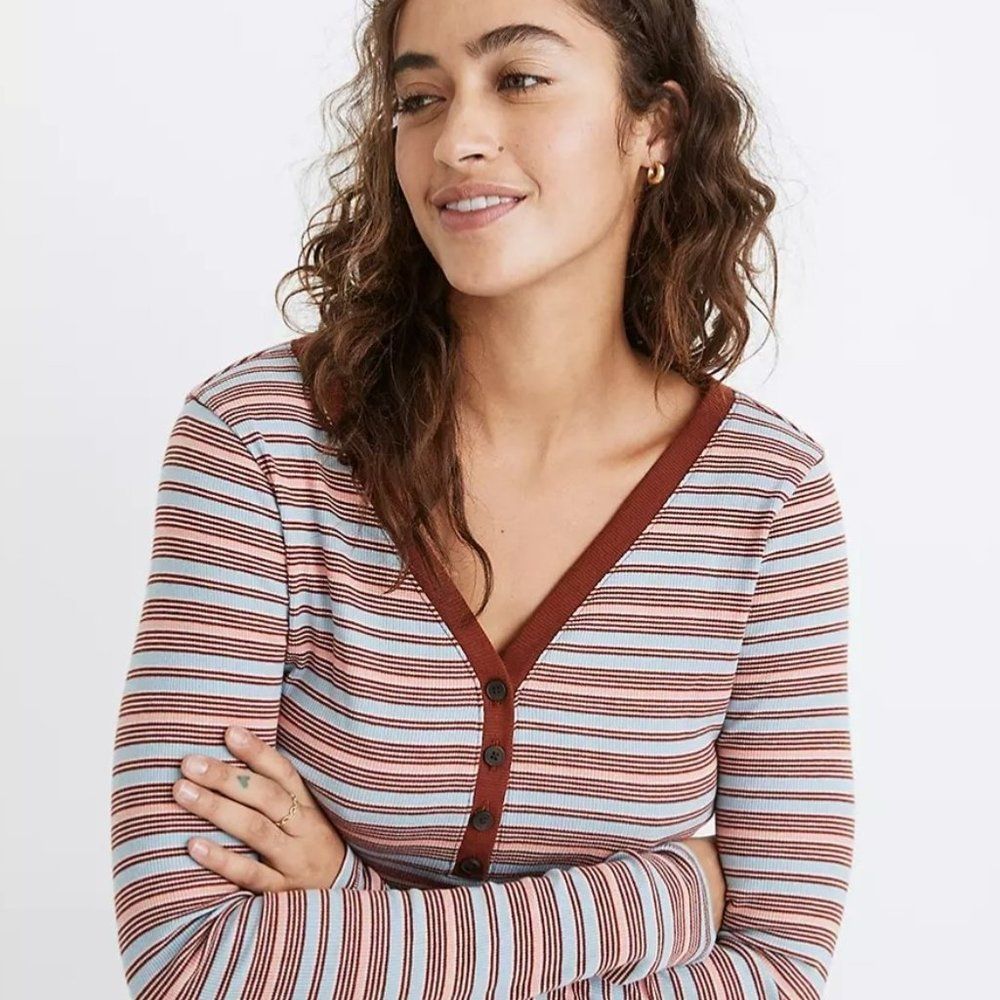 Madewell Fine Ribbed Henley Tee in Stripe